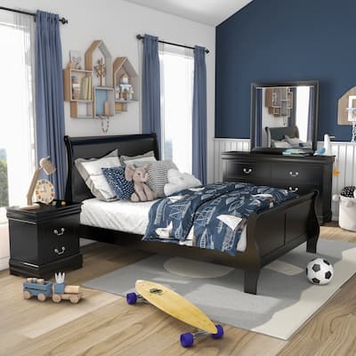 Furniture of America Mayday Traditional Solid Wood Kids 4-Piece Sleigh Bedroom Set