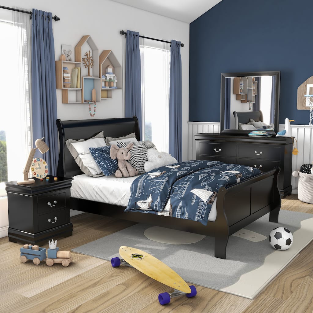 Furniture of America Mayday Traditional Solid Wood Kids 4-Piece Sleigh Bedroom Set