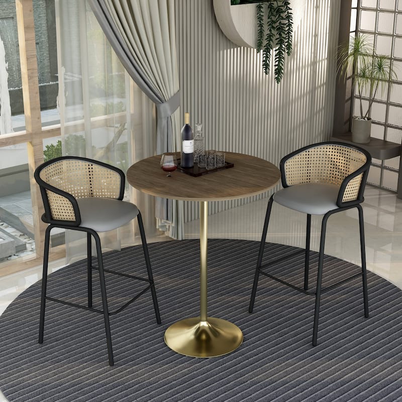 LeisureMod Verve 36" Round Dining Table with MDF Wood TableTop and Brushed Gold Base for Kitchen & Dining Room