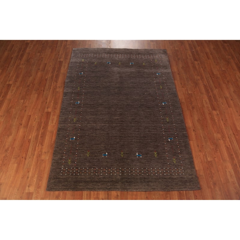 Brown Gabbeh Area Rug Hand-Knotted Oriental Tribal Wool Carpet - 5'2" x 7'6"