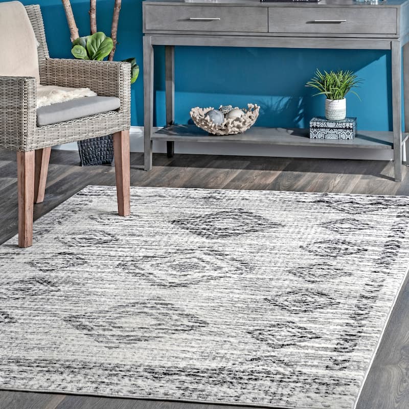 Nuloom Faded Aztec Oriental Area Rug - 3' x 5' - Grey - Rectangle