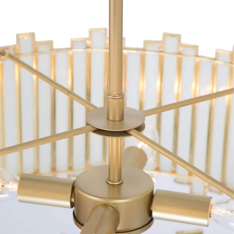 Tifany Modern Gold 4-Light Drum Chandelier Colored Glass Lights for Kitchen Island Bedroom