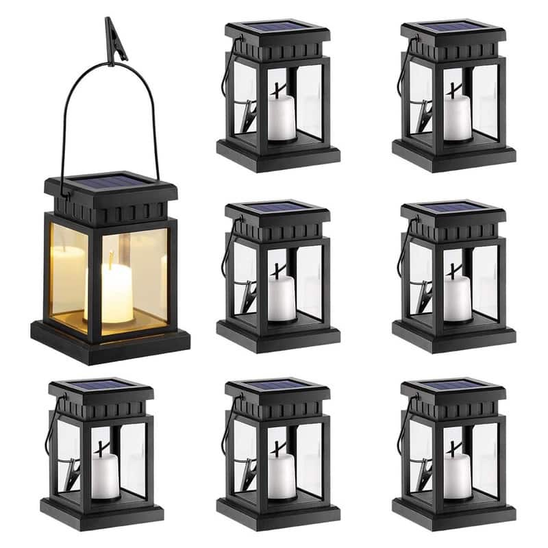 FKHouse Outdoor Solar Hanging Candle Effect Lantern with Stakes 8 Pack - 8 Pack