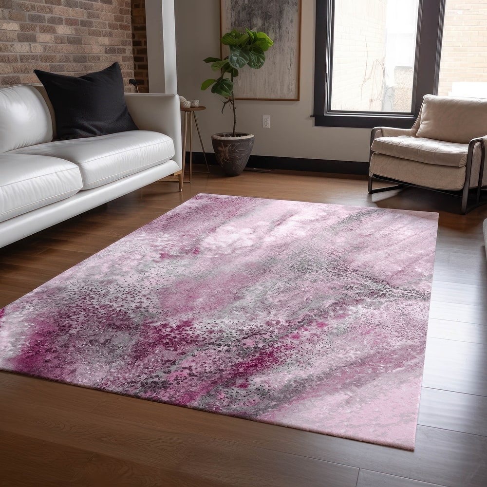 Machine Washable Indoor/ Outdoor Abstract Watercolor Chantille Rug