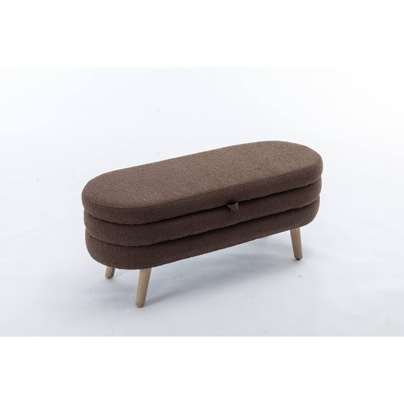 Boucle Fabric 44.8" Storage Bed Bench with Wood Legs, Safety Hinge, Supports up to 300lbs