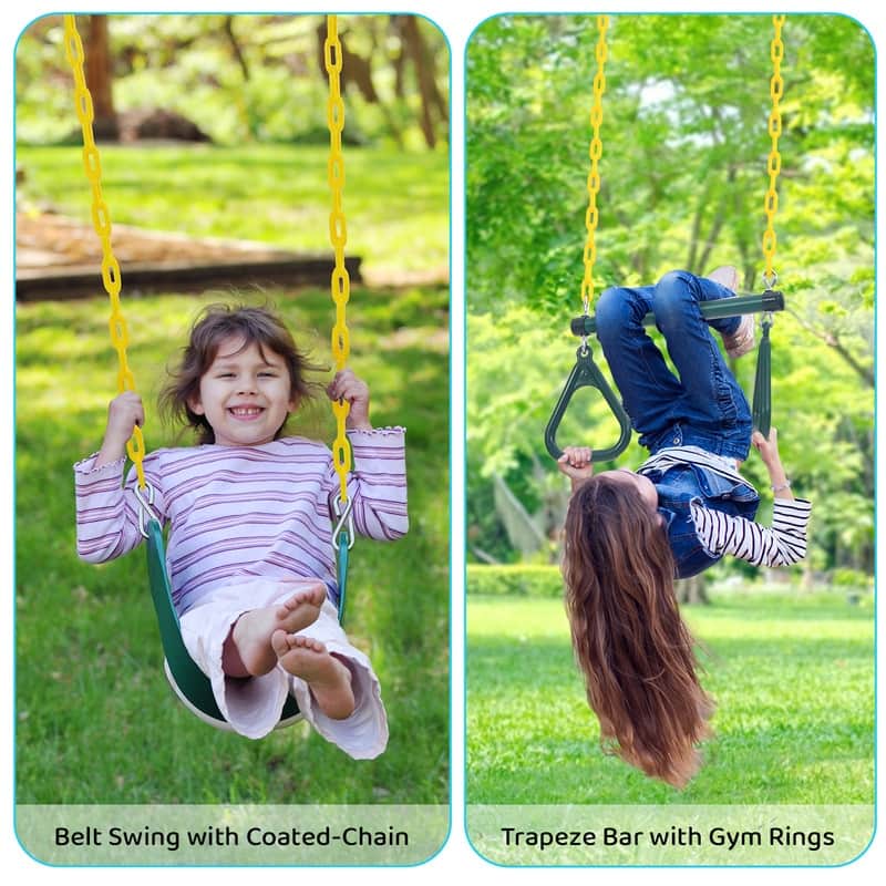 9.5' Heavy Duty Metal Swing set for Backyard with Platform Swing, Belt Swing, and Trapeze Bar