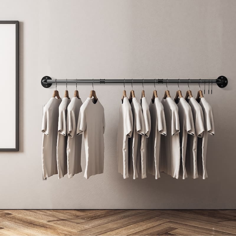 70.8'' Wall Mounted Clothes Rack Industrial Iron Pipe Hanging Rod - 70.8 L 10.8 W inch