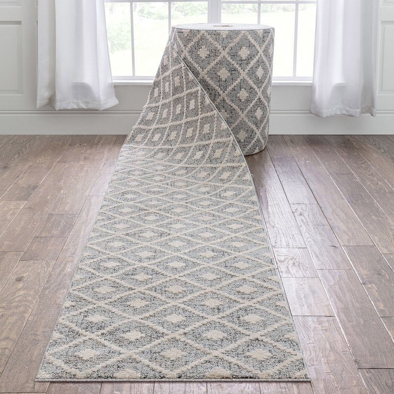 Custom Size Runner Harlow Trellis Modern Hallway Stair Rug - 2' 7" x 3' 4" - Grey - Runner/Rectangle