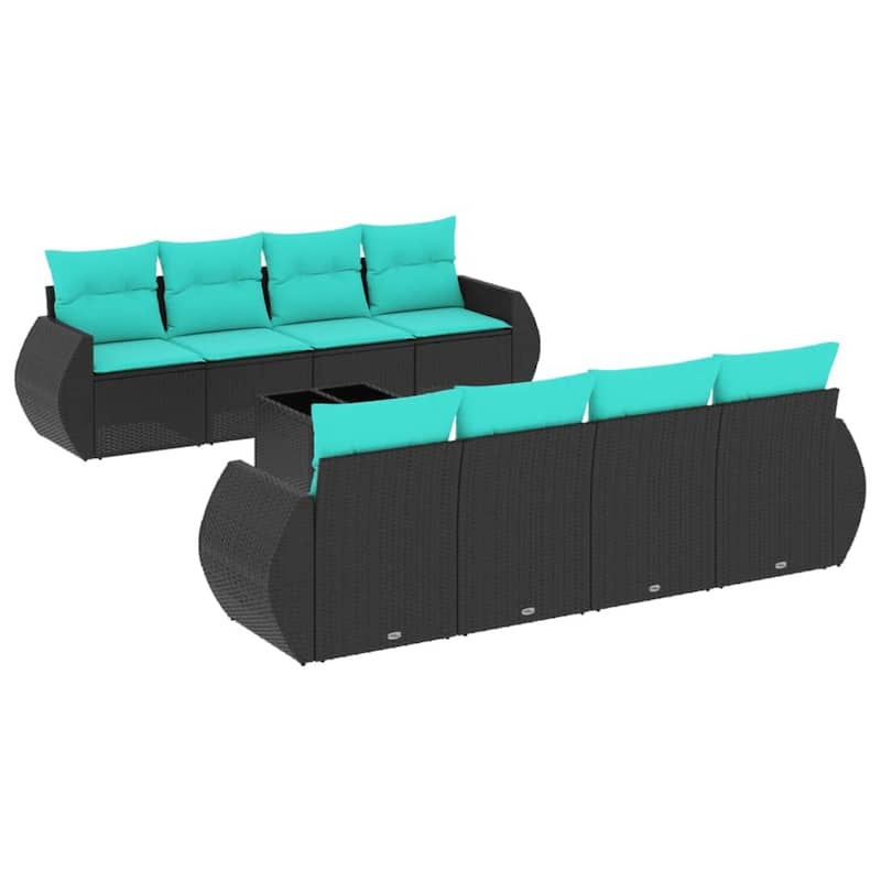 vidaXL Patio Sofa Set with Cushions Outdoor Furniture 9 Piece Poly Rattan - 21.7 x 24.4 x 27.2