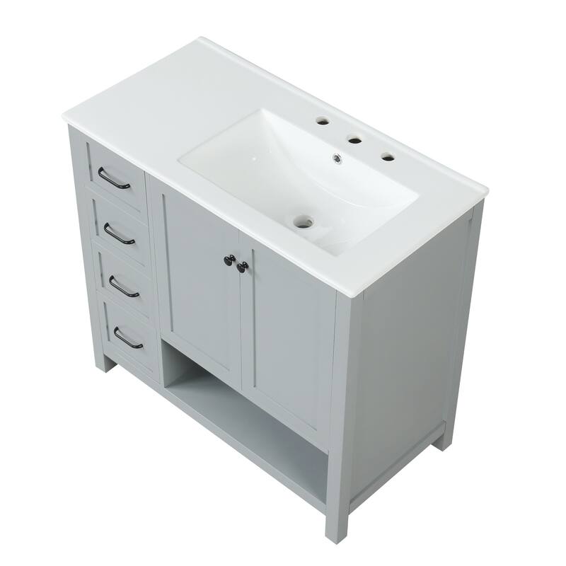 36" Bathroom Vanity with Sink Top, Bathroom Vanity Cabinet with Two Doors and Two Drawers, Solid Wood, Open shelf, MDF Boards