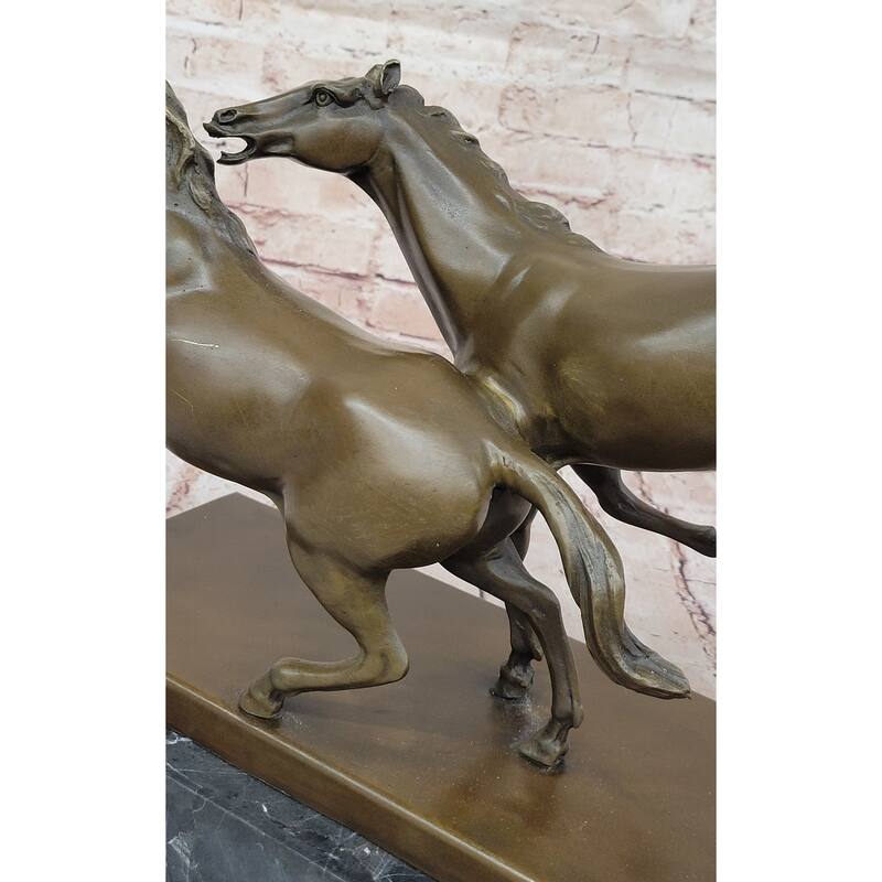 Dynamic Bronze Imitative Horse Duo – Elegant Rearing Stallions Sculpture