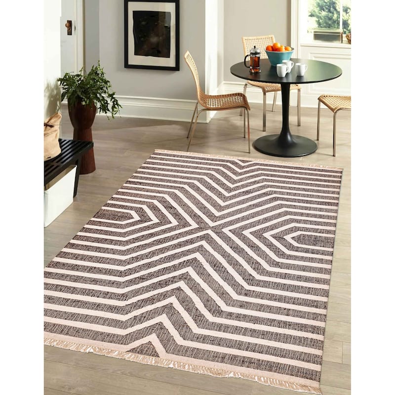 ECARPETGALLERY Flat-Weave Palas Denizli Dark Brown Jute Kilim - 5'9 x 8'4