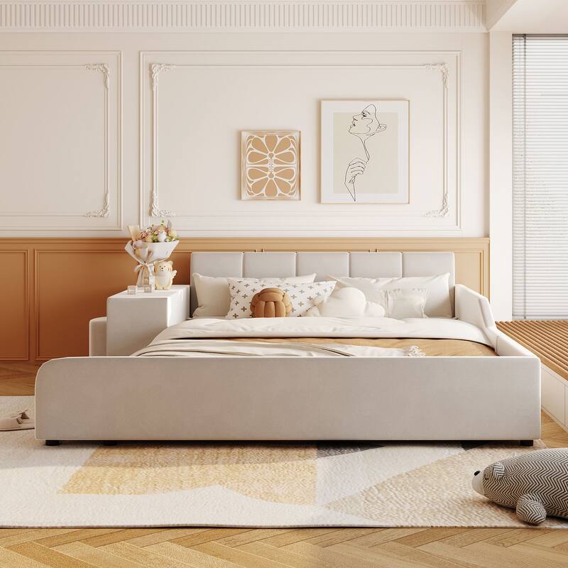 Mother & Child Bed with Bedside Desk and Little Round Stoo