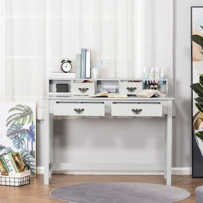 HOMCOM Study Writing Desk Computer Table Workstation with Removable Shelf, 2 Drawers, and Wide Tabletop, Grey