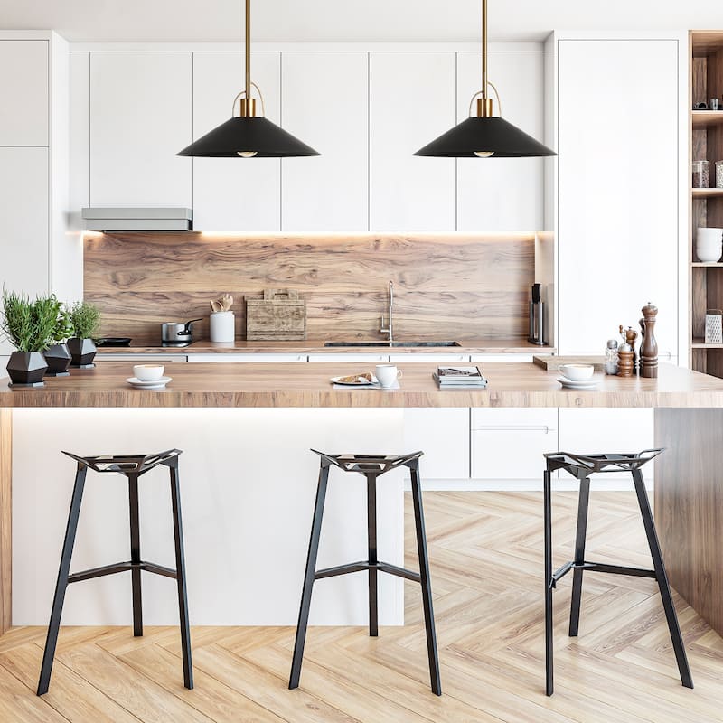 Modern Farmhouse 1-Light Black Gold Pendant Light Kitchen Island Lights - D 14'' x H 8''