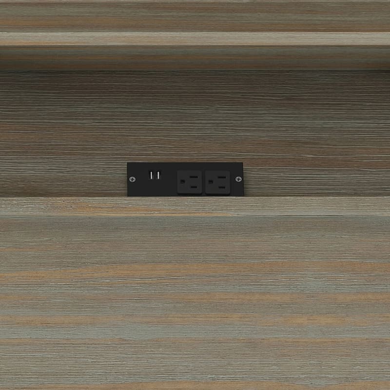 Solid Wood Flip Top Desk - 54" Wide Grey Desk w/ USB Ports & Storage - Home Office Desk