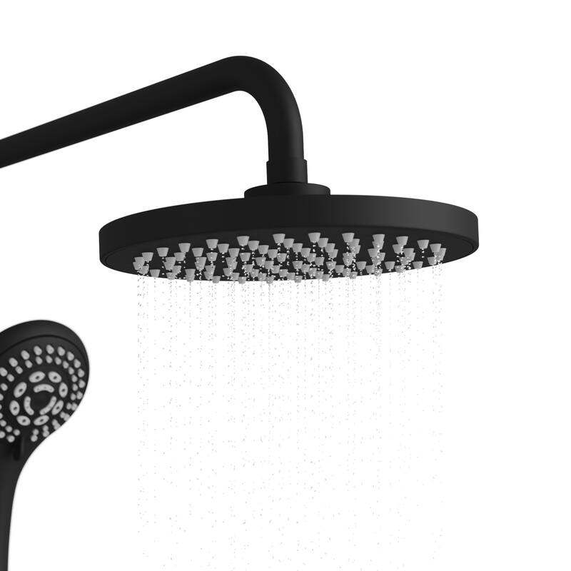 Lanikai 8-in Rain Showerhead Shower System with 3-Body Jets Multi-function Handshower and Pivoting Shower Arm Matte Black 1.8GPM