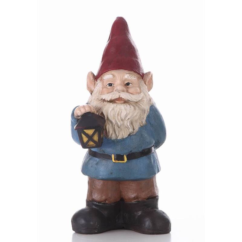 18.25" Red Blue Bobblehead Gnome Holding Lantern Outdoor Garden Statue