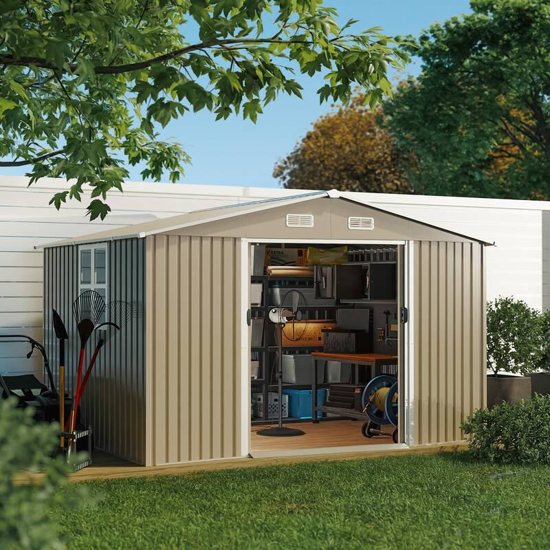 Outdoor Permanent Metal Storage Sheds for Gardening Tools, Patio Sheds Warehouse Vault - 10' x 8'