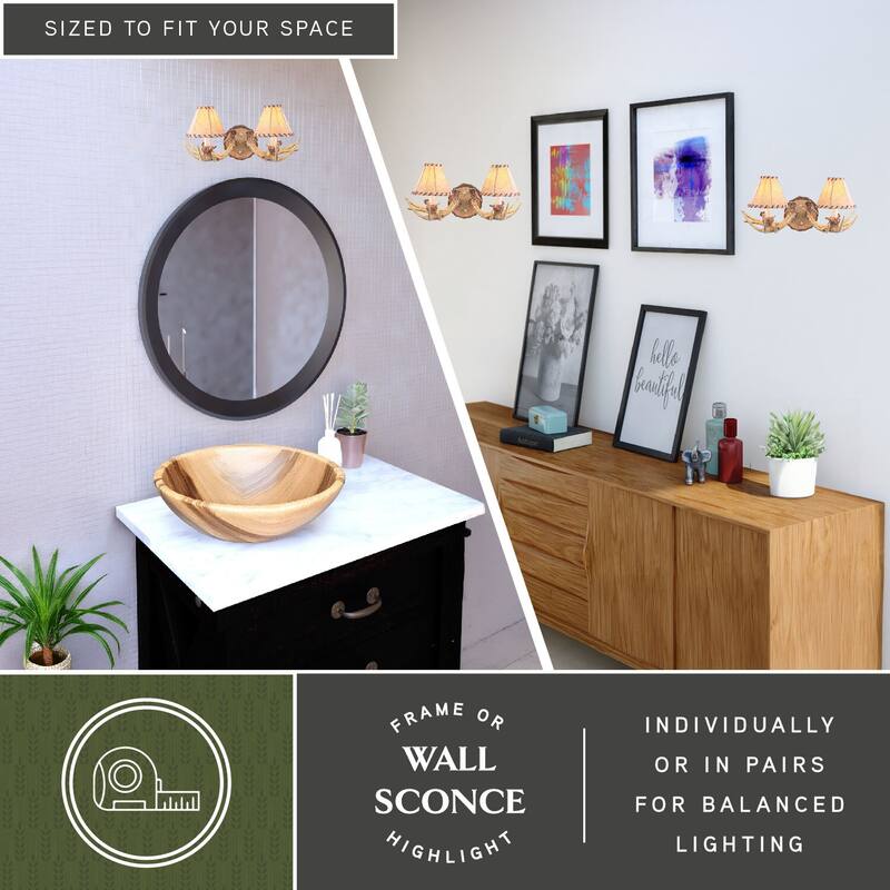 Wall Sconce - 2 Light Wood & Faux Leather - 16.75" Lodge Style Lighting Fixture - 8.25