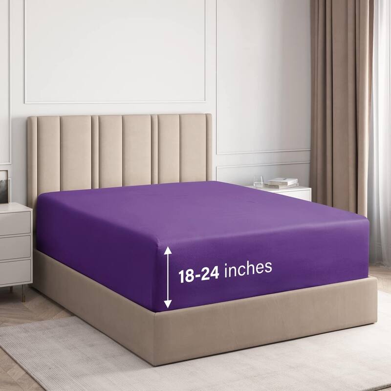 CGK Linens Microfiber Extra Deep Pocket 18" - 24" Inch Fitted Sheet - Queen - Purple