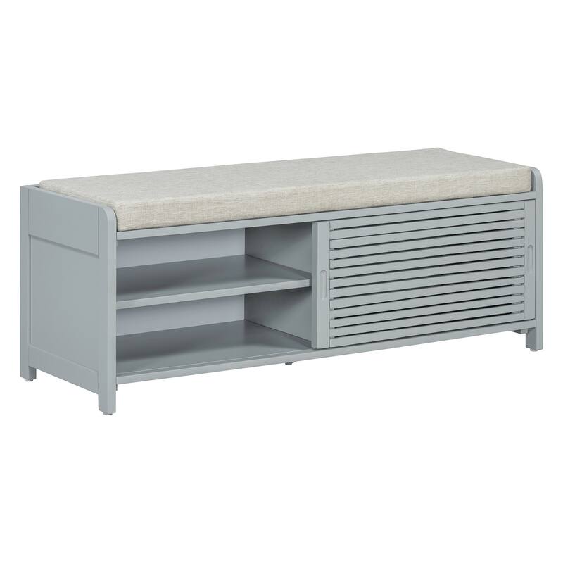 Long Entryway Bench with Shoe Storage, 43.3" Bedroom Upholstered Benches with Wooden Fram, Fabric Bench for Living Room