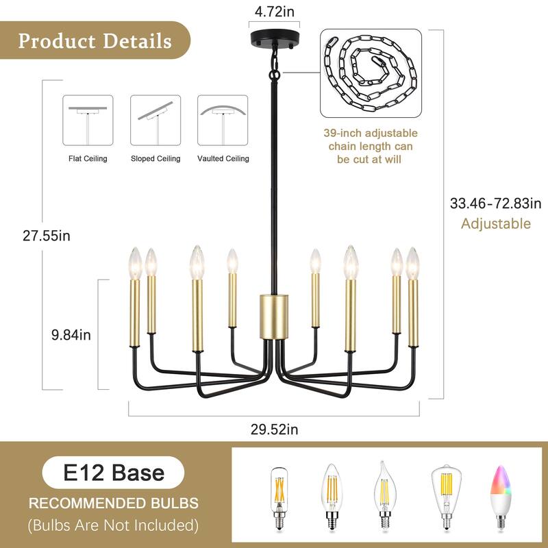 8-Light 29.52-inch Farmhouse Candle Chandelier for Foyer Kitchen Bedroom