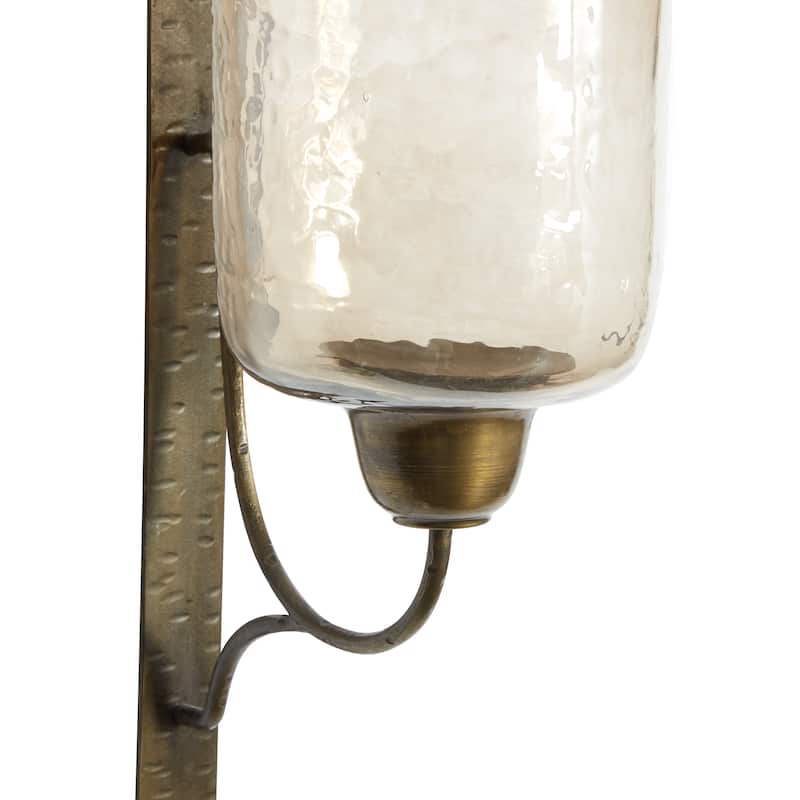 Metal Geometric Handmade Pillar Wall Sconce with Smoked Glass - Bronze - Roche River Decor - 9"W x 7"L x 17"H