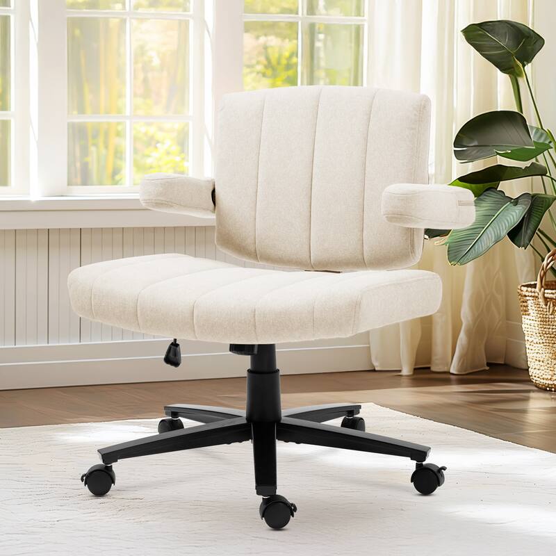 Home Office Chair, Fabric Criss Cross Swivel Desk Chair with Wheel, Adjustable Height Computer Chair for Study Work Gaming - White
