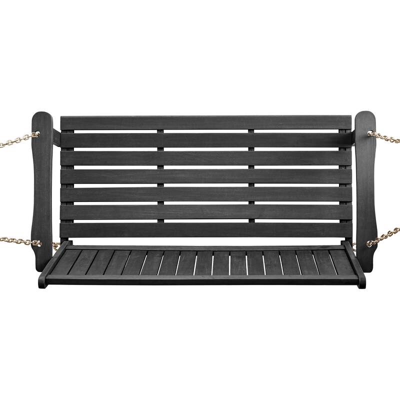 Tambora 48" Acacia Wood Porch Swing - Dark Grey, 800lb Capacity, Slat Design with 8ft Chains, Outdoor Hanging Chair