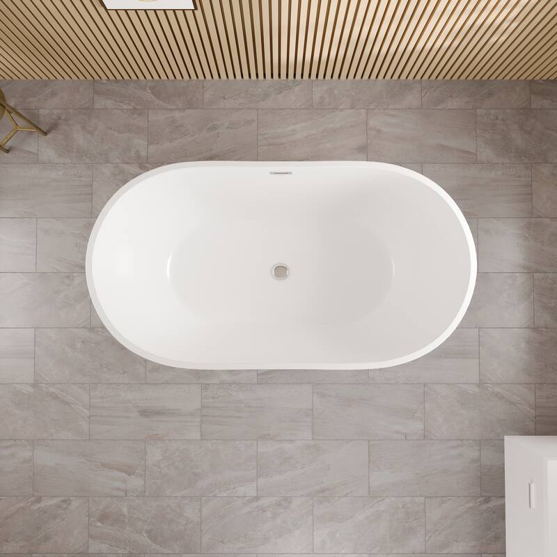 Eviva Opal Glossy White Acrylic Oval Freestanding Bathtub