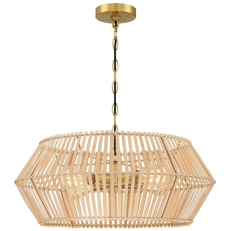 4 - Light Bohemian Bamboo Chandelier with Brass Canopy - 4-Light 22" W