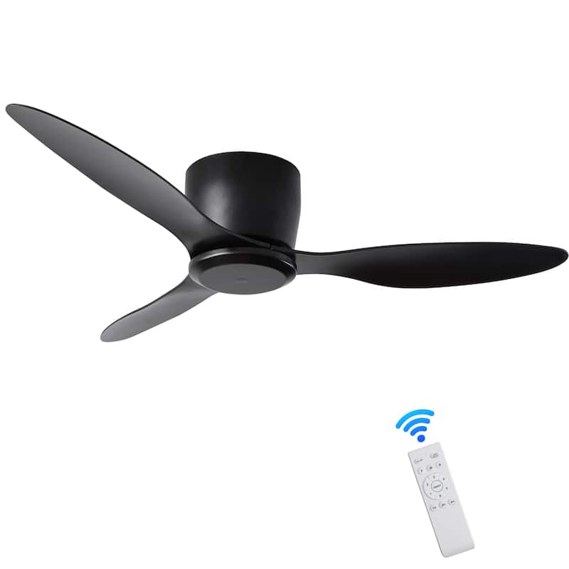 Sofucor 40/42/52 Inch Flush Mount Low Profile Ceiling Fans with Lights and Remote,3 ABS Blades,for Bedroom Patio - 42"-Without Light - Black with Black ABS Blades