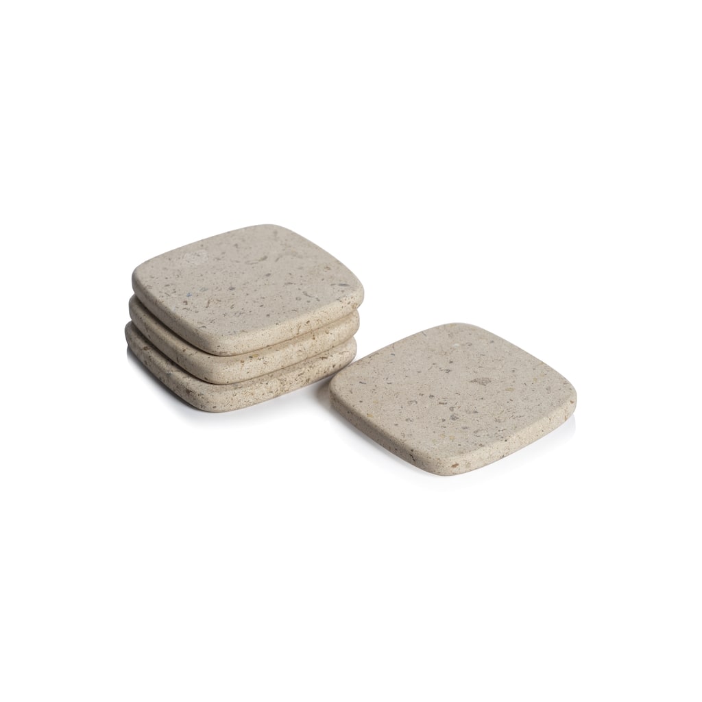Foru Travertine Stone Coasters, Set of 4