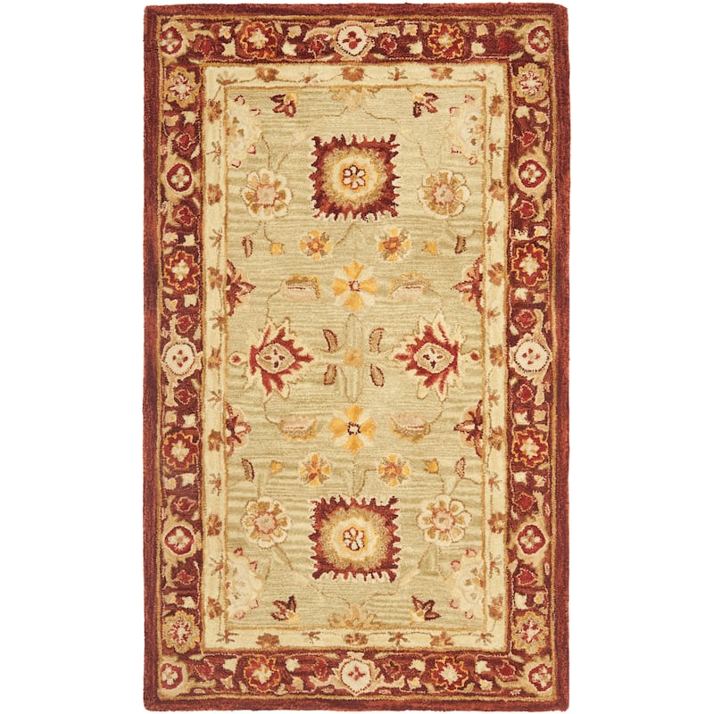 SAFAVIEH Handmade Anatolia Ibala Traditional Hand-spun Wool Rug - 3' x 5' - Sage/Burgundy