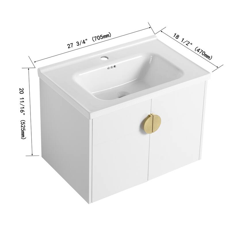 GDFStudio - Emerson Stylish Wall-Mounted Bathroom Vanity with Soft-Close Doors and Ceramic Sink