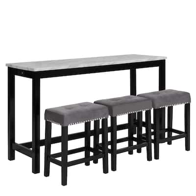 Kate 60 Inch 4 Piece Bar Table Set with Upholstered Stools, Gray
