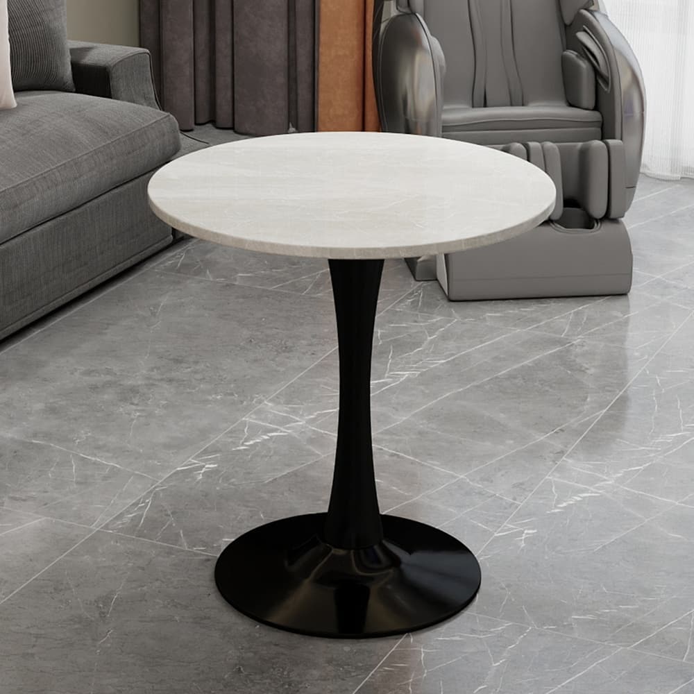 27.6" Mid-Century Modern Style Dining Table, Accommodates 2-4 People, Featuring A Round White-Veined Marble Tabletop