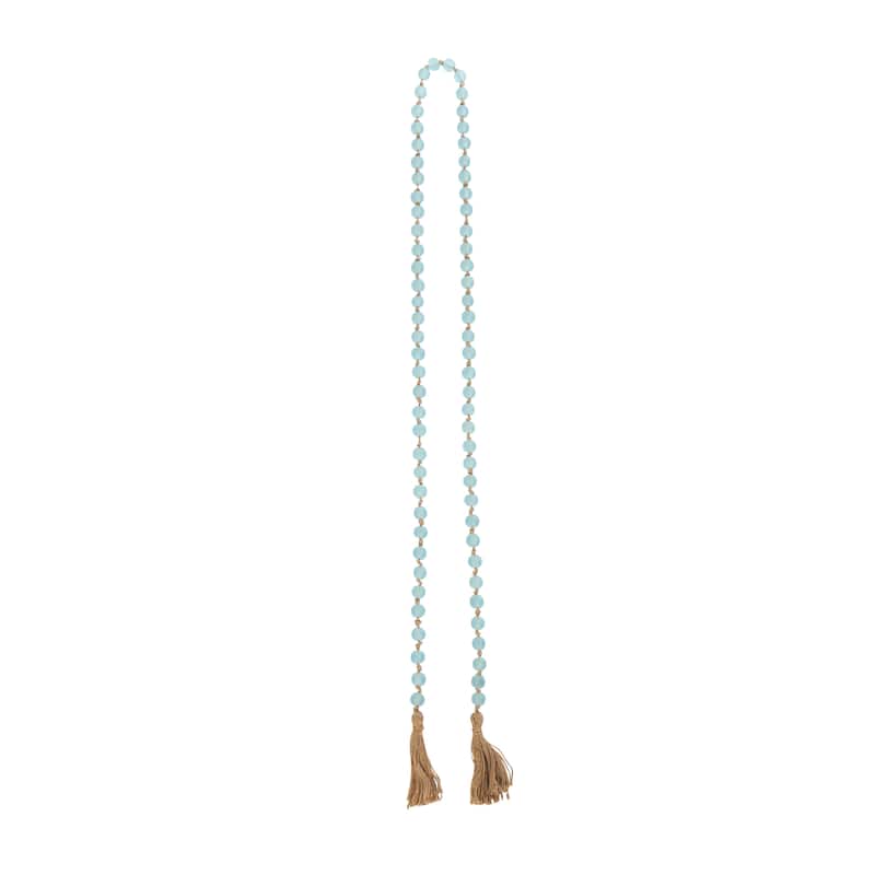 Glass Handmade Round Long Beaded Garland with Tassel with Knotted Brown Jute