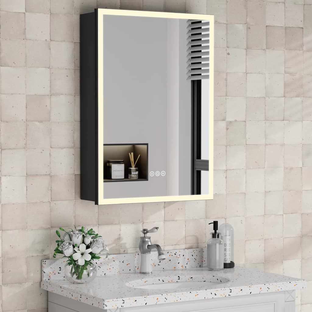 Kylo Aluminum LED Medicine Cabinet with Mirror, Dimmable, Anti-Fog, Recessed/Wall Mount
