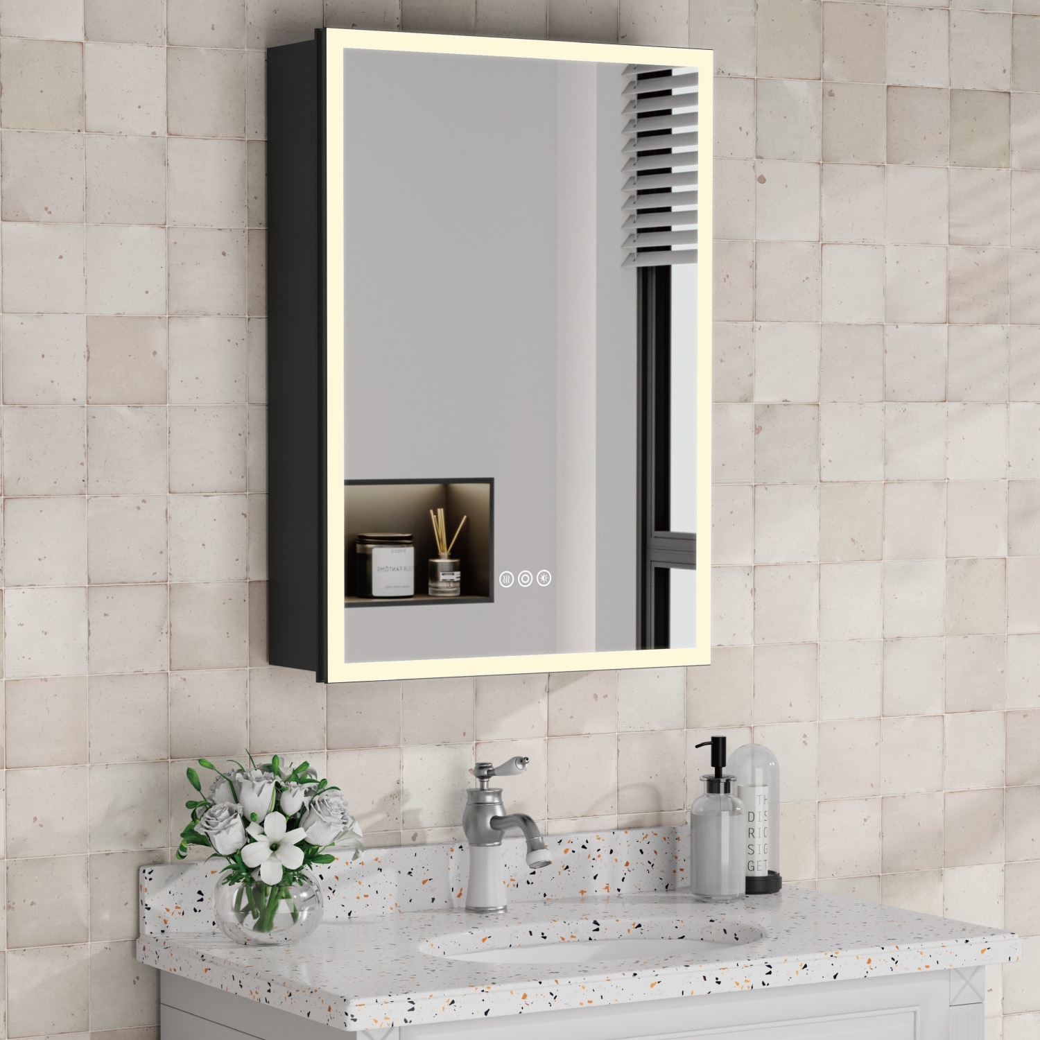 Kylo 16-60"W Aluminum LED Medicine Cabinet with Mirror, Dimmable, Anti-Fog, Recessed/Wall Mount