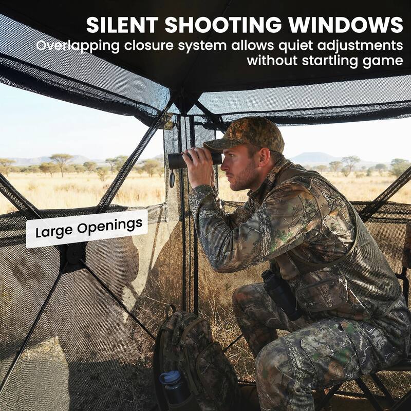 Outsunny Hunting Blind for 2 Person, See Through Pop Up Blind with 270-Degree View, Windows