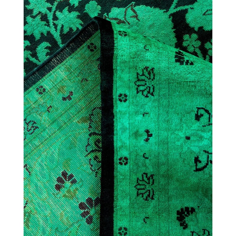 Overton Hand Knotted Wool Vintage Inspired Modern Contemporary Overdyed Green Area Rug - 9' 0" x 12' 1"