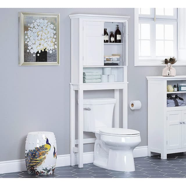 Spirich Home Bathroom Shelf Over-The-Toilet, Bathroom SpaceSaver, Bathroom Bathroom Storage Cabinet Organizer, White with Drawer