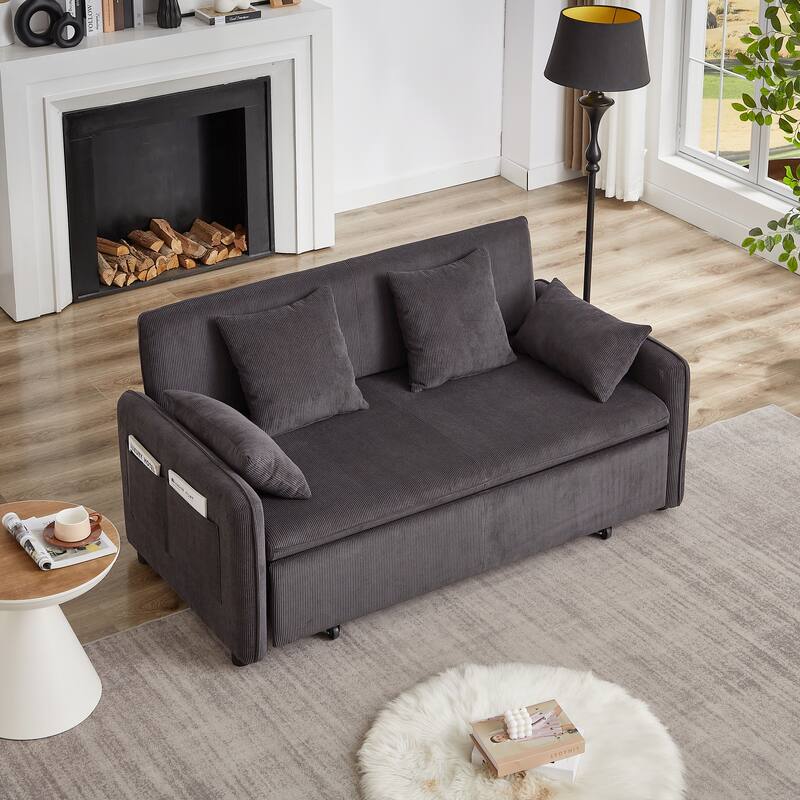 66 Inch Sleeper Sofa Bed Adjustable Sleeper With Pullout Bed 4 Pillows And Side Pockets Soft Convertible