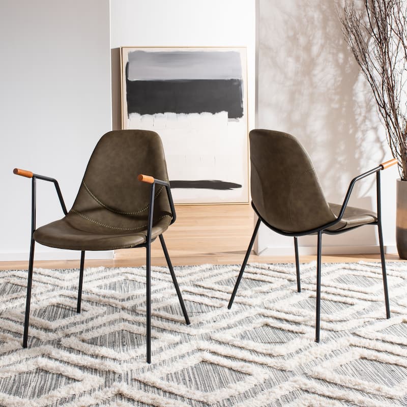 SAFAVIEH Rosalind Midcentury Dining Chair - 21" x 22.5" x 33" - 21Wx23Dx33H - Olive Pu/Black