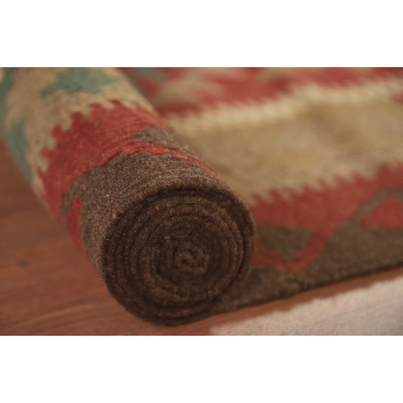 Hand Woven Oriental 100% Wool Carpet Southwestern Geometric Multi-Colored Kilim Area Rug - 10' 0'' X 6' 10''