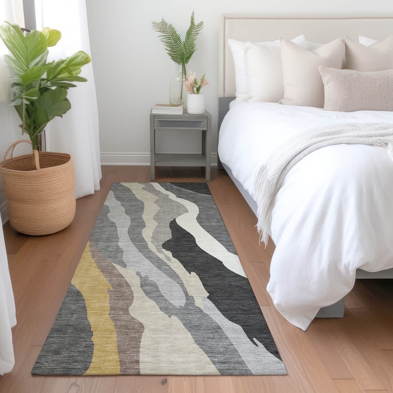 Machine Washable Indoor/ Outdoor Abstract Contemporary Chantille Rug - Gray - 2'3" x 7'6"