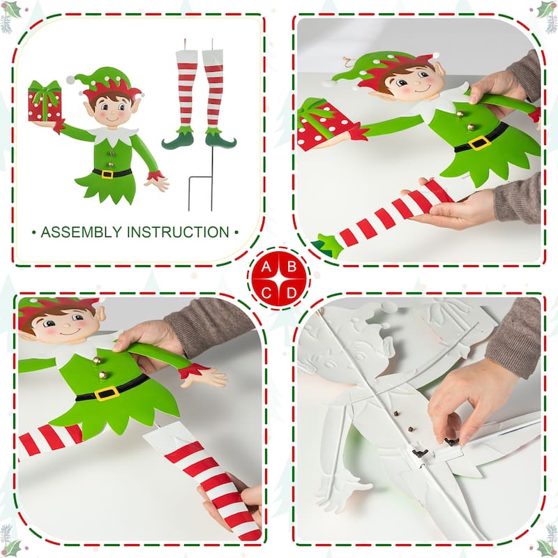 Glitzhome Christmas Metal Dancing Elf Cupcake Candy Cane Yard Stake Wall Decor