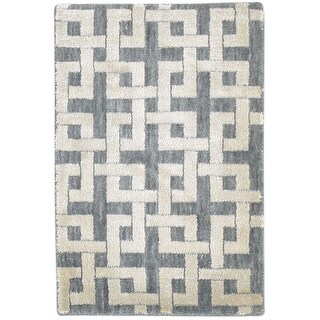 One of a Kind Flatweave Modern 2' x 3' Geometric Silk Grey Rug - 2' x 3 ...